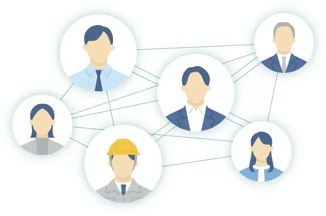 自社と協力会社のそれぞれの BuddyBoard 環境が、コネクトでつながっている構成図